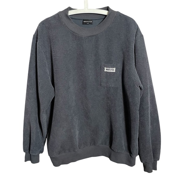 White Fox Boutique Tops - White Fox Sweatshirt Gray Corduroy Casual Pocket Logo